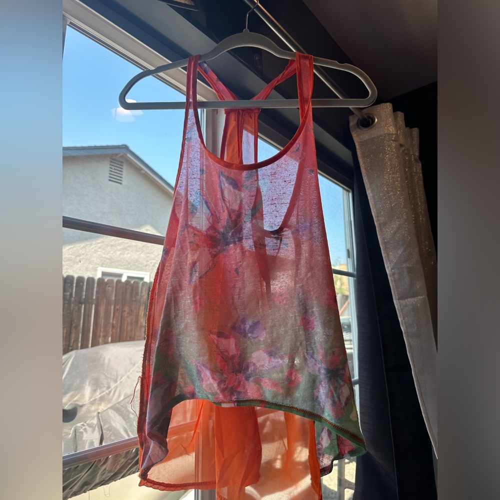 Orange Sheer Butterfly Tank top